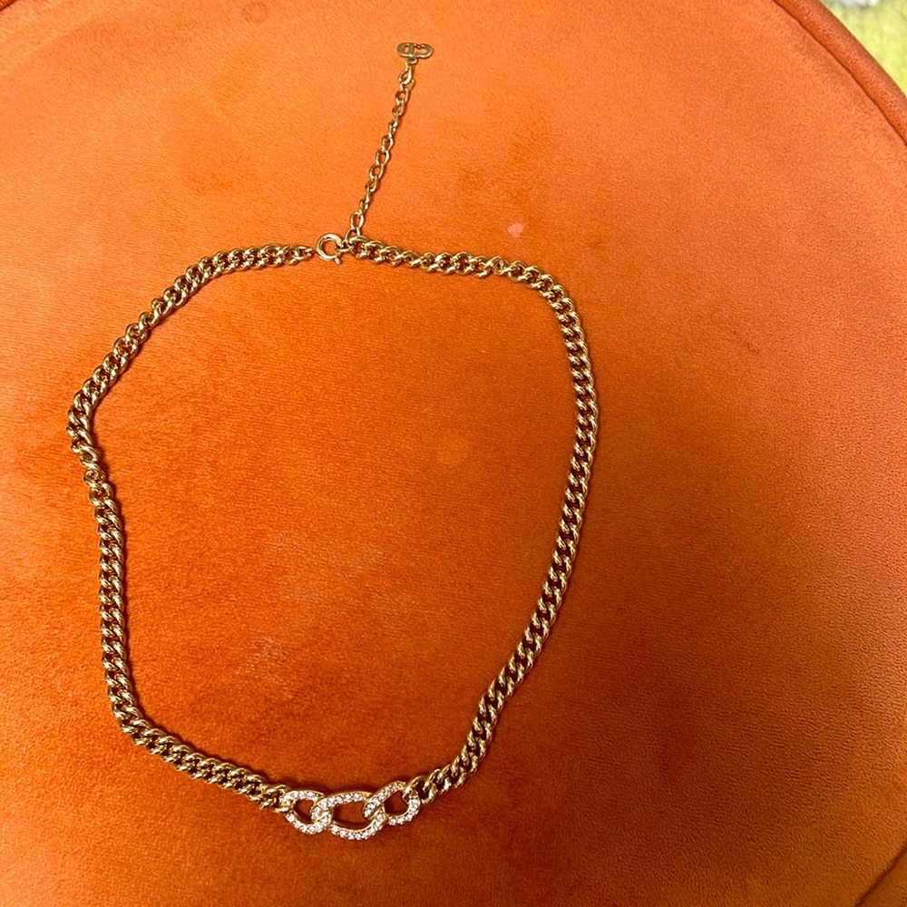 Vintage signed Christian Dior rhinestone gold tone necklace